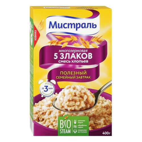 Хлопья Мистраль смесь 5 злаков 400 г в МЕТРОНОМ