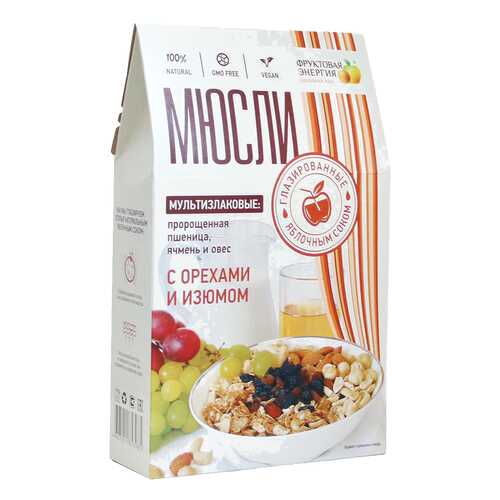 Мюсли Фруктовая Энергия мультизлаковые с пророщенной пшеницей орехами и изюмом в МЕТРОНОМ