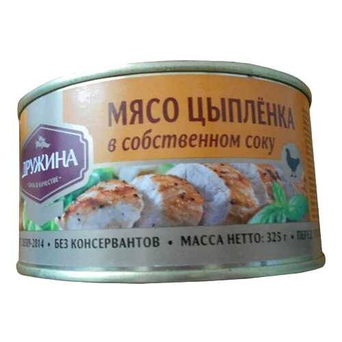 Мясо цыпленка Дружина в собственном соку гост 325 г в МЕТРОНОМ