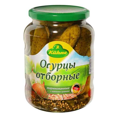 Огурцы Kuhne отборные с пряными травами маринованные 670 г Германия в МЕТРОНОМ