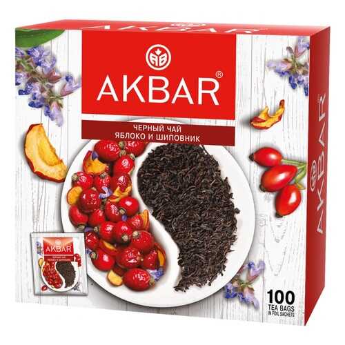 Чай Akbar Яблоко и Шиповник, черный с добавками, 100 сашетов в МЕТРОНОМ