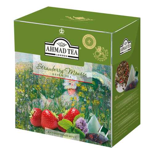 Чай зеленый Ahmad Tea клубничный мусс 20 пакетиков в МЕТРОНОМ