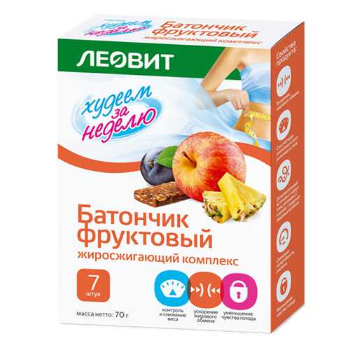 Батончик фруктовый Леовит худеем за неделю жиросжигающий комплекс 10 г 7 штук в МЕТРОНОМ