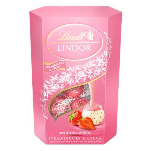 Конфеты Lindt lindor из белого шоколада с клубникой и сливками 200 г в МЕТРОНОМ
