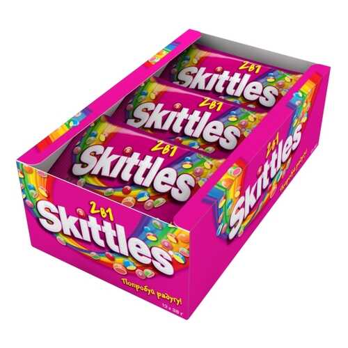 Освежающие конфеты Skittles 2в1 38 г 12 штук в МЕТРОНОМ