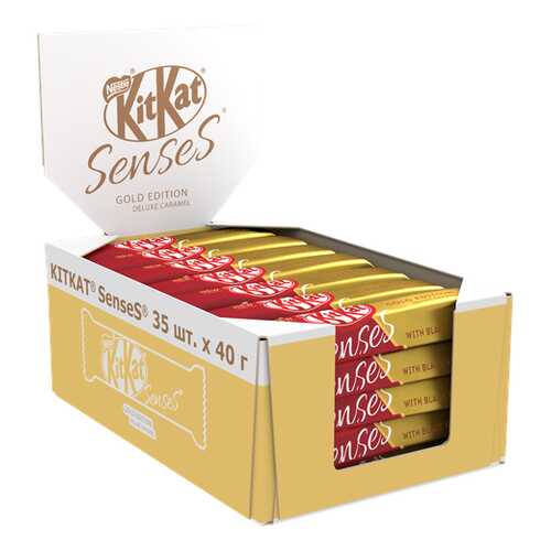 Белый шоколад KITKAT SENSES GOLD EDITION. DELUXE CARAMEL и молочный с вафлей 35шт по 40 г в МЕТРОНОМ
