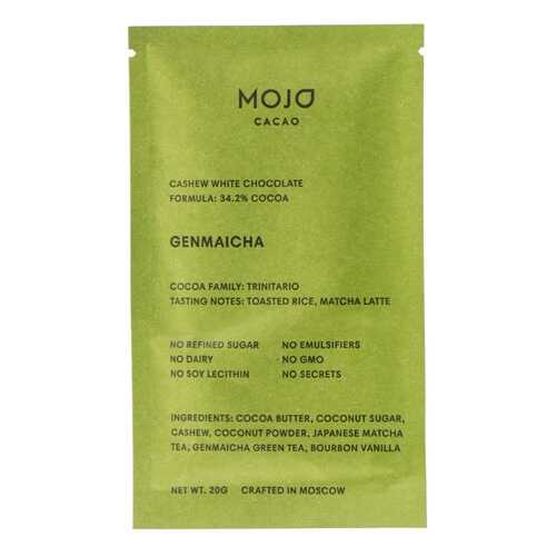 Шоколад белый веганский с зеленым чаем Mojo Cacao Genmaicha 20 г, Россия в МЕТРОНОМ