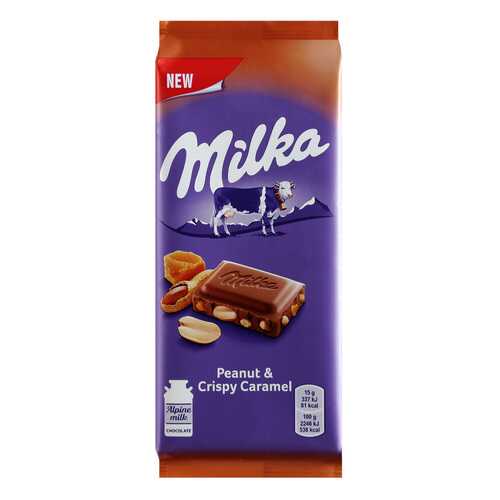 Шоколад Milka Молочный с арахисом и кусочками хрустящей карамели 90г в МЕТРОНОМ