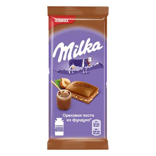 Шоколад Milka молочный с добавлением ореховой пасты из фундука и с дробленым фундуком 90 г в МЕТРОНОМ