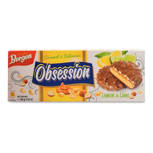 Печенье Bergen Obsession лимонное с карамелью, сухофруктами и орехами в шоколаде 140 г в МЕТРОНОМ