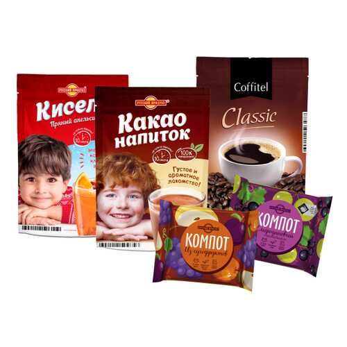 Набор напитки ( компот, кисель, какао, кофе) Русский продукт 5 штук в МЕТРОНОМ